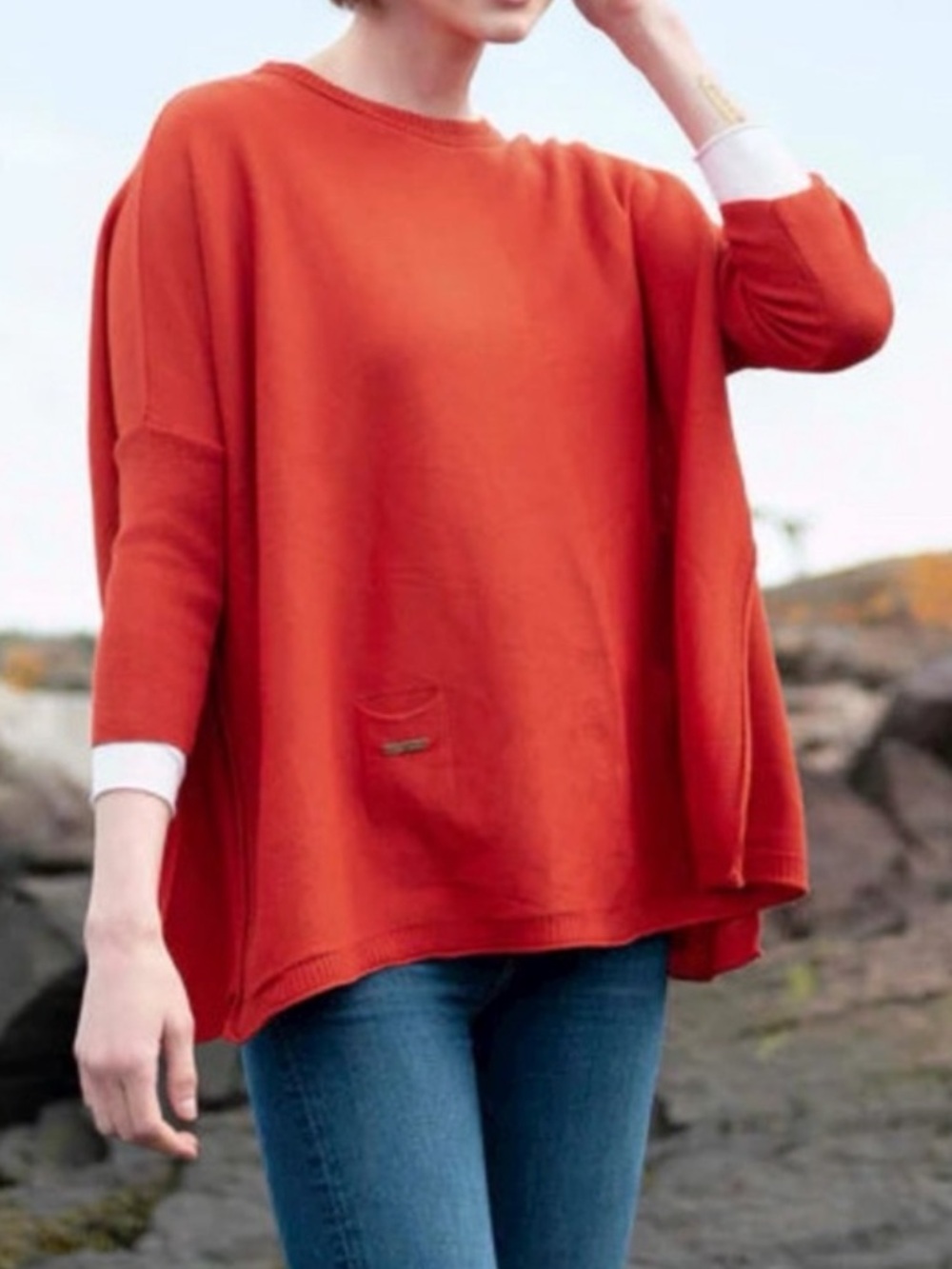 MERSEA Catalina Travel Sweater Orange Oversized Fall Lagenlook Preppy One Size